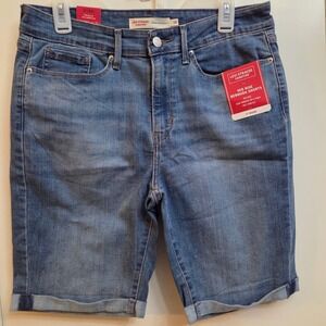 Levi Strauss Signature Womens Size 10 Mid Rise Bermuda Shorts Cuffed Denim